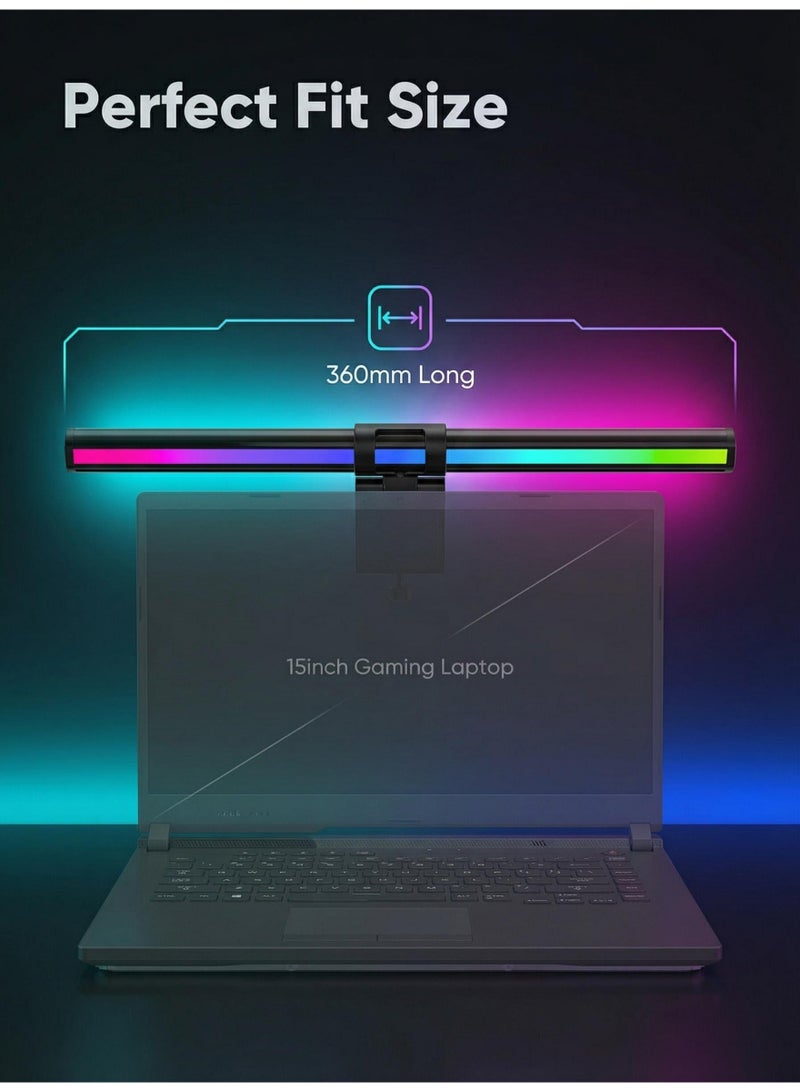 Game light, straight strip light with RGB computer monitor light strip, 14.17-inch detachable clip arm and light arm, 5-speed color temperature adjustment, touch operation, anti glare and eye protection design, backlit RGB ambient light, suitable for 0.86-inch thickness display, ABS+metal material, black - Image 4
