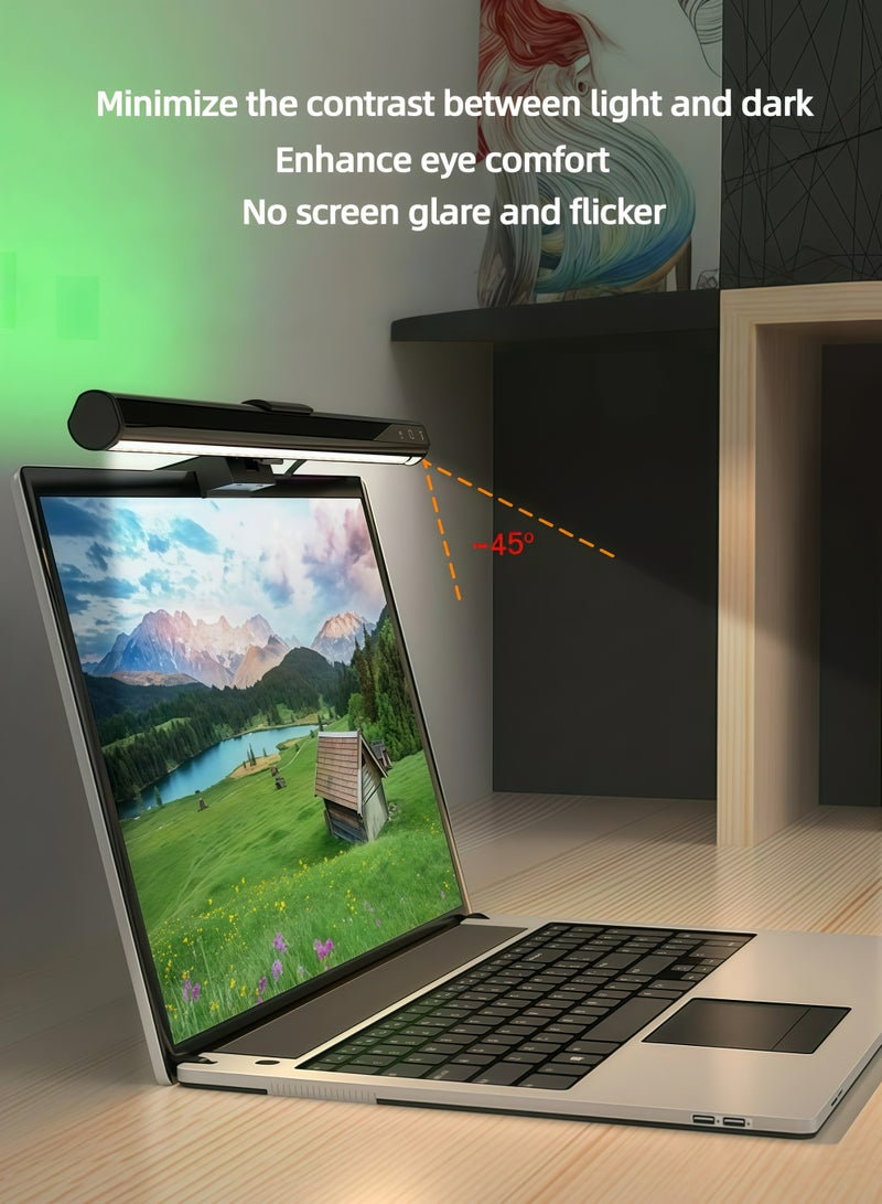 Game light, straight strip light with RGB computer monitor light strip, 14.17-inch detachable clip arm and light arm, 5-speed color temperature adjustment, touch operation, anti glare and eye protection design, backlit RGB ambient light, suitable for 0.86-inch thickness display, ABS+metal material, black - Image 3