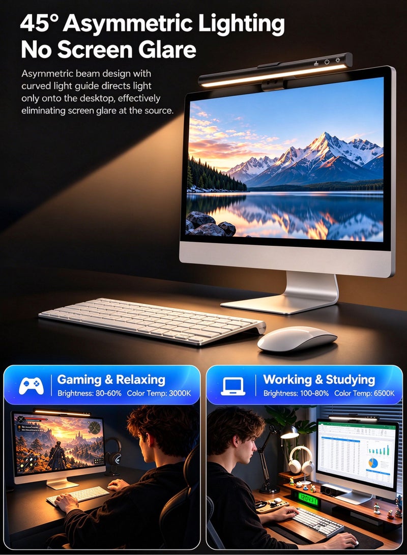 AOR Esports إضاءة الألعاب، شريط إضاءة مستقيم مع شريط إضاءة لشاشة الكمبيوتر RGB، ذراع مشبك قابل للفصل بطول 14.17 بوصة وذراع إضاءة، ضبط درجة حرارة اللون بخمس سرعات، تشغيل باللمس، تصميم مضاد للوهج وحماية للعين، إضاءة محيطية خلفية RGB، مناسبة لشاشات بسماكة 0.86 بوصة، مادة معدنية ABS، باللون الأسود - Image 3