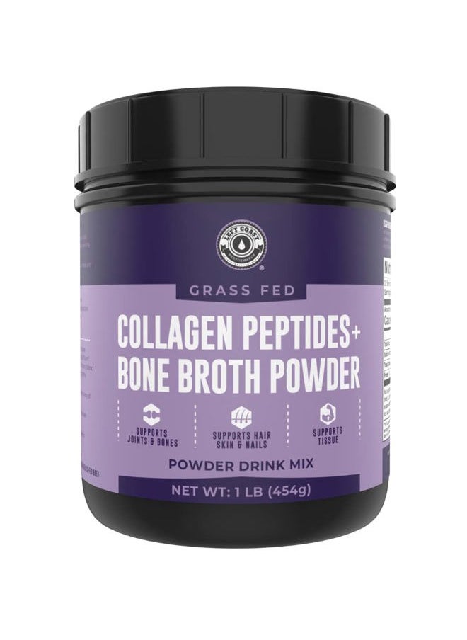Left Coast Performance - 16oz Bone Broth Powder with Grass Fed Collagen Peptides - Unflavoured, Zero Carb, Dairy Free, No Additives, No Fillers - Natural Source Type I and III - Grass Fed Bone Broth Collagen Powder - Image 1