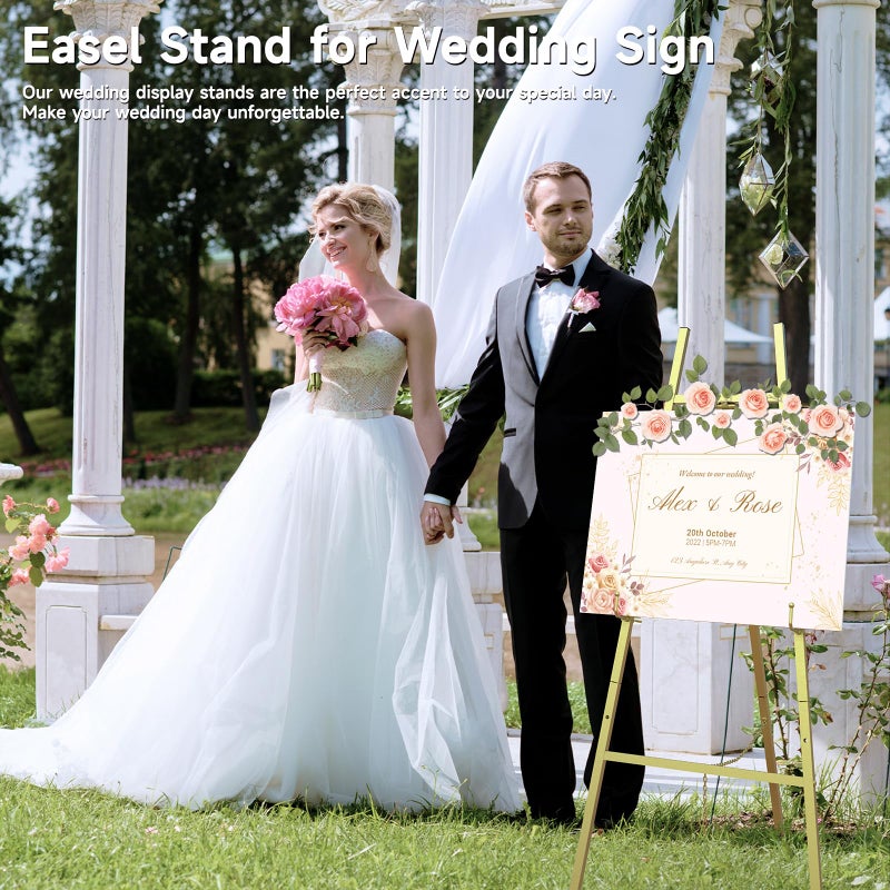 Semoprus Gold Easel Stand for Signs, 4-Tier Height Metal Standing Easel with Adjustable Chain, Black Heavy Duty Art Easel for Painting, Wedding Sign, Party, Posters & Commercial Display (Gold) - Image 2