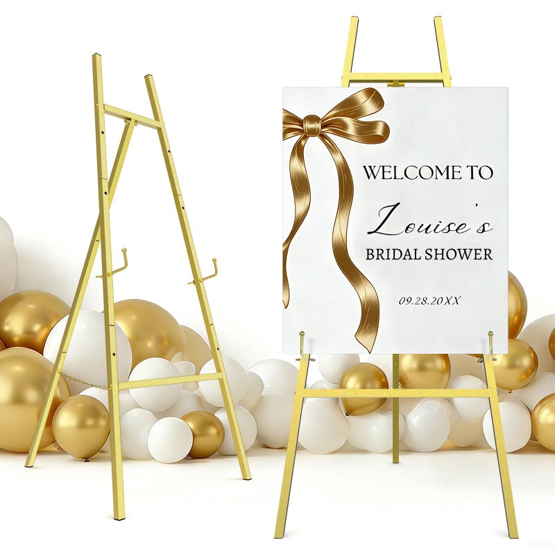 Semoprus Gold Easel Stand for Signs, 4-Tier Height Metal Standing Easel with Adjustable Chain, Black Heavy Duty Art Easel for Painting, Wedding Sign, Party, Posters & Commercial Display (Gold) - Image 1