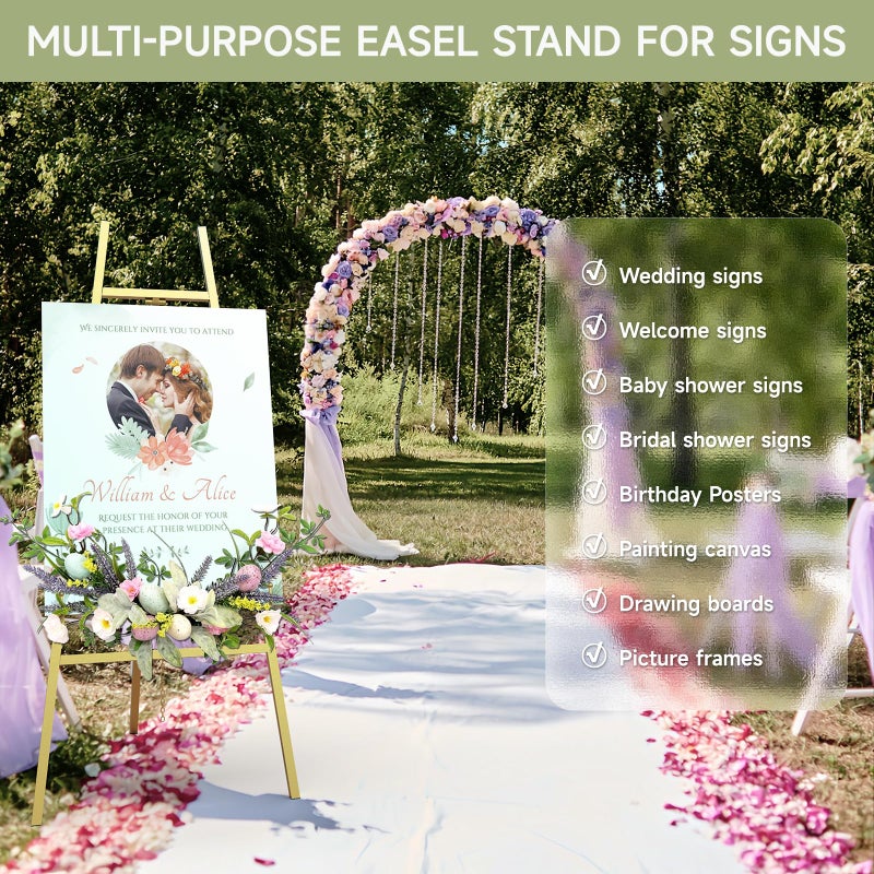 Semoprus Gold Easel Stand for Signs, 4-Tier Height Metal Standing Easel with Adjustable Chain, Black Heavy Duty Art Easel for Painting, Wedding Sign, Party, Posters & Commercial Display (Gold) - Image 4