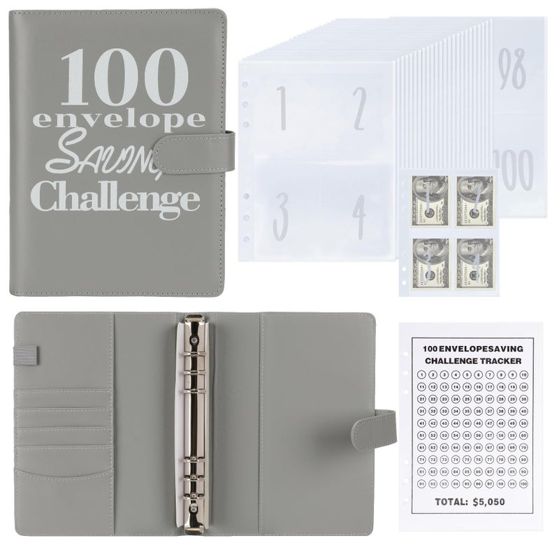 NICOOTH 100 Envelopes Money Saving Binder A5 Savings Challenge Book (A5full Grey) - Image 1