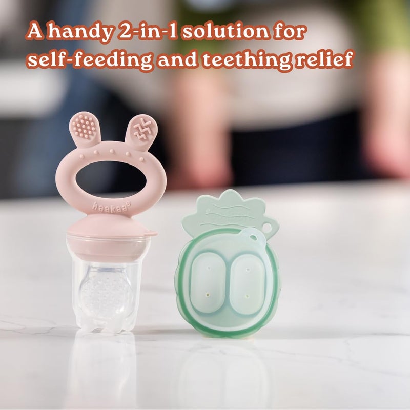 Haakaa Freeze-N-Feed Mini Combo with Silicone Food Feeder & Silicone Mini Nibble Tray|Baby Solid Food Self Feeder|Breastmilk Popsicle Mold Storage & Feeder for Soothing Baby Gums 1 PK - Image 2