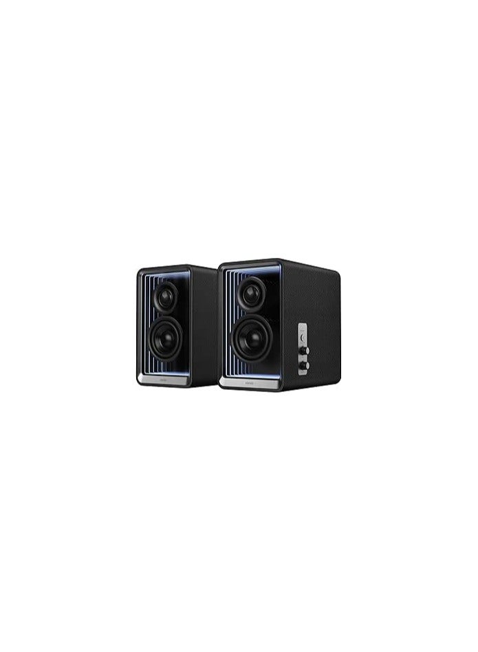 Edifier QR65 Desktop Active Monitor with 2.75" long-throw aluminum diaphragm mid-low drivers, Hi-Res Audio, Brilliant Light Effects, GaN Fast Charger, and 70W Output Power Bluetooth Speakers - Black