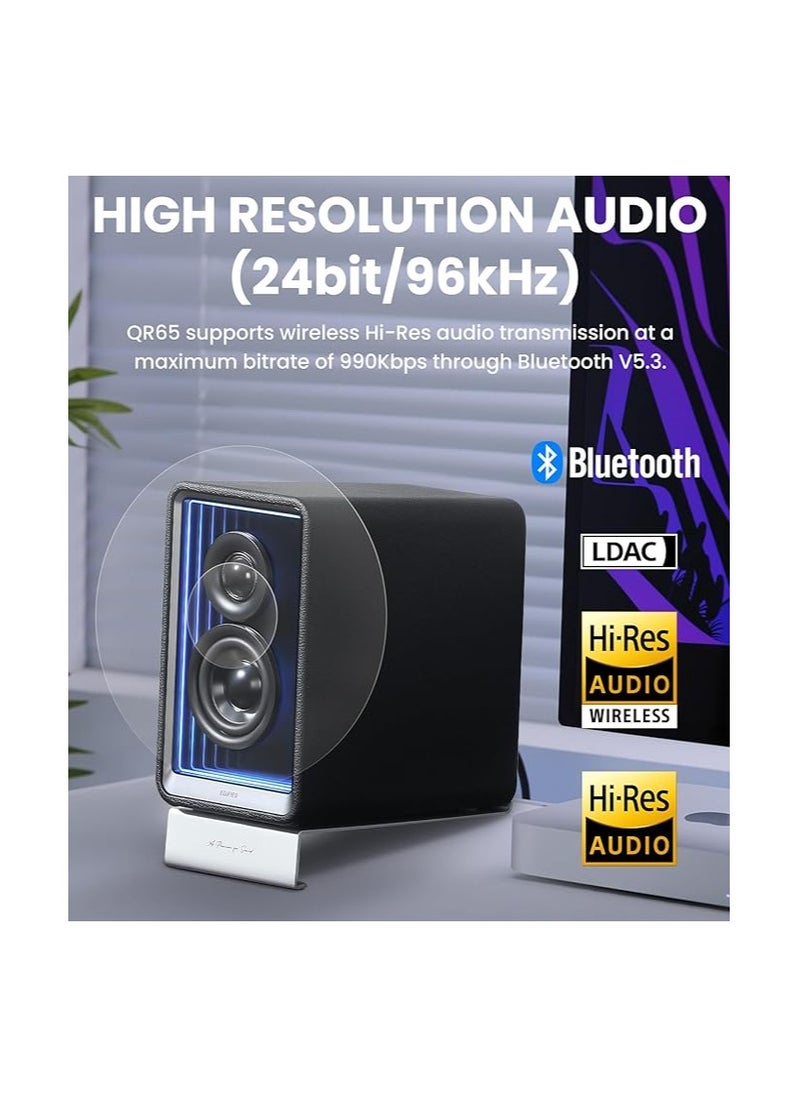 EDIFIER Edifier QR65 Desktop Active Monitor with 2.75" long-throw aluminum diaphragm mid-low drivers, Hi-Res Audio, Brilliant Light Effects, GaN Fast Charger, and 70W Output Power Bluetooth Speakers - Black  - Image 3