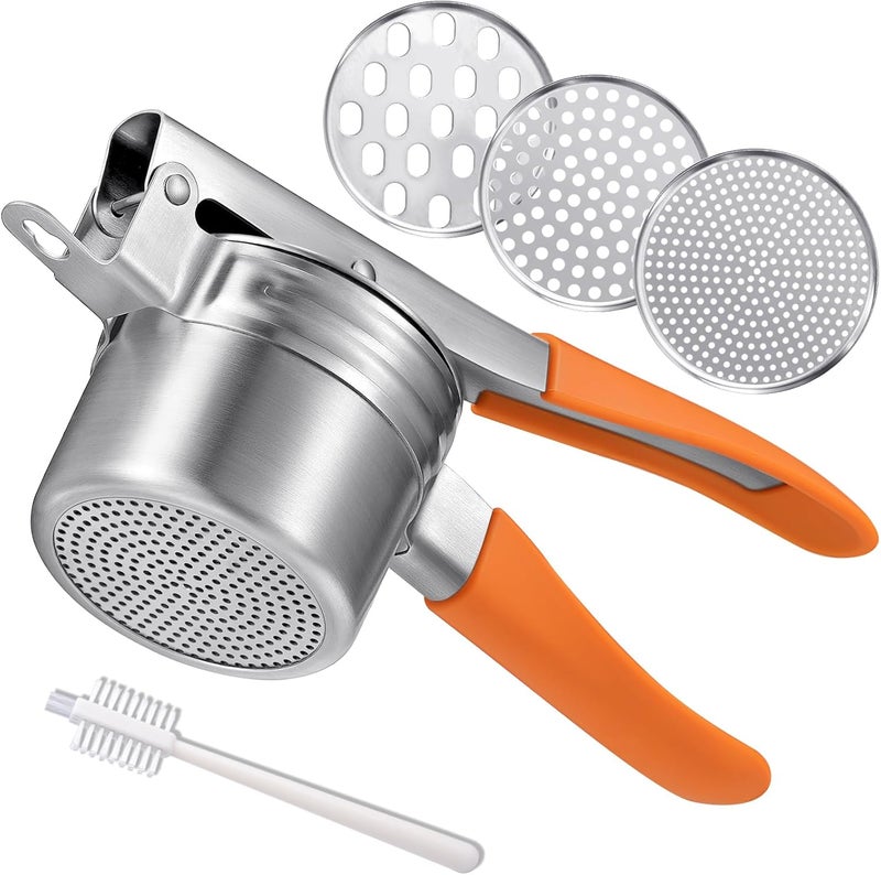 AMOHEE Potato Ricer, 15oz/425g Large Stainless Steel Potato Masher Upgrade Heavy Duty Design with Anti-Slip Handle Ricer for Mashed Potatoes & Food Press for Fruits, Carrots, Yams, Orange - Image 1