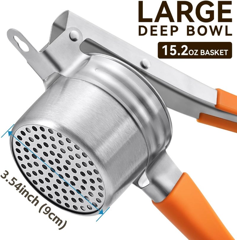 AMOHEE Potato Ricer, 15oz/425g Large Stainless Steel Potato Masher Upgrade Heavy Duty Design with Anti-Slip Handle Ricer for Mashed Potatoes & Food Press for Fruits, Carrots, Yams, Orange - Image 3