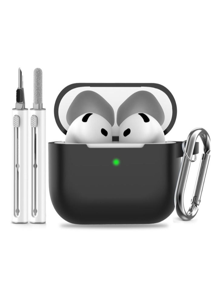 Suitable For Airpods 4 Protective Case （2024） With Cleaning Kit, Soft Silicone Protective Case Suitable For Airpods 4th Generation Women'S And Men'S Protective Cases, With Keychain，Black - Image 1