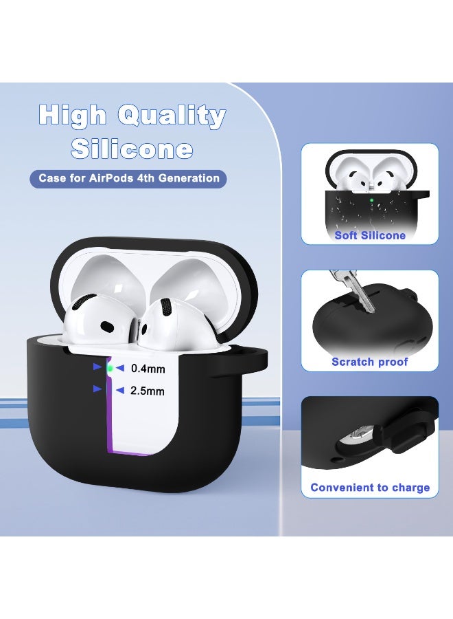 Suitable For Airpods 4 Protective Case （2024） With Cleaning Kit, Soft Silicone Protective Case Suitable For Airpods 4th Generation Women'S And Men'S Protective Cases, With Keychain，Black - Image 3