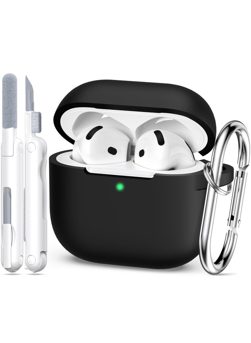 Suitable For Airpods 4 Protective Case （2024） With Cleaning Kit, Soft Silicone Protective Case Suitable For Airpods 4th Generation Women'S And Men'S Protective Cases, With Keychain，Black - Image 2