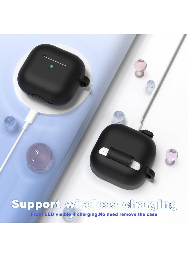 Suitable For Airpods 4 Protective Case （2024） With Cleaning Kit, Soft Silicone Protective Case Suitable For Airpods 4th Generation Women'S And Men'S Protective Cases, With Keychain，Black - Image 5