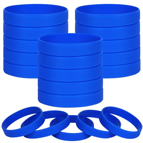 LVNRIDS 100 PCS Blue Blank Silicone Bracelets, Sports Rubber Elastic Wristbands Wholesale Bulk Bracelet S - Image 1