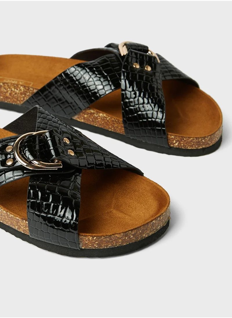 ONLY Croc Textured Cross Strap Sandals