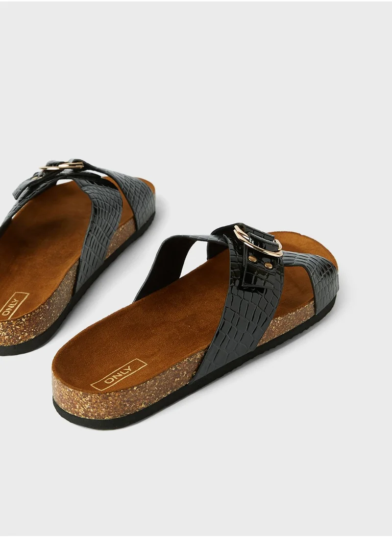 ONLY Croc Textured Cross Strap Sandals