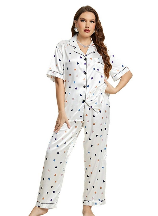 Loquat Women's Printed 2-Piece Set Nightgown Sleepwear Short Sleeve Top And Pants Soft Loungewear Pajamas Suit White Mix - Image 1