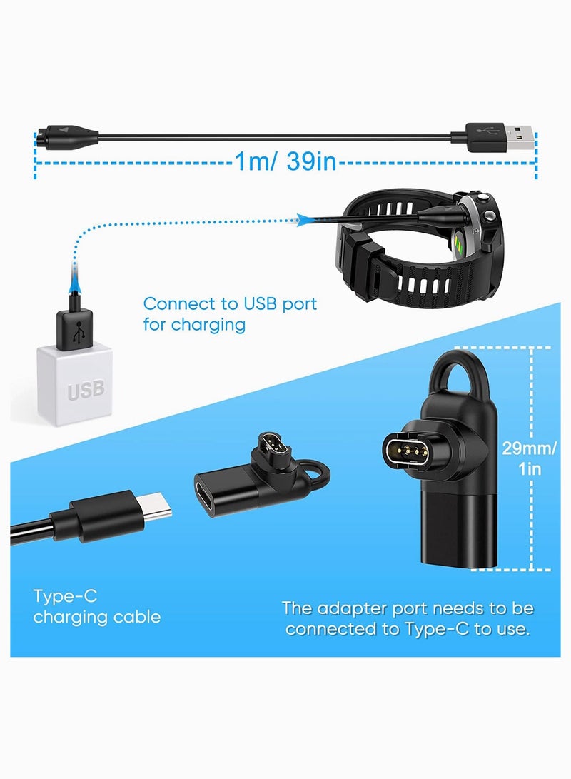 Y&D Charging Cable for Garmin Watch with 2X Charger Connectors to Type C Adapter, 3.3ft USB Cord Fenix 7/7S/7X/6/6S/6X/Baro/5S/5S Plus/5/5 Plus/5X/5X Plus, Instinct 2/2S, Vivoactive 4/4S/3 etc - Image 3