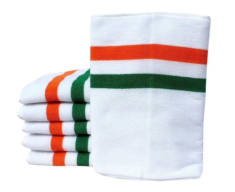 Mandhania Indian Tricolor Cotton Bath Towel 400 GSM 28x57 Pack of 6 - Image 1
