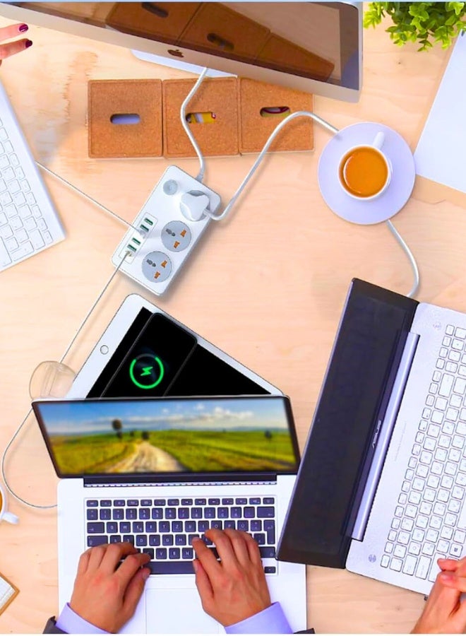 Chase Up Extension Lead with UK Plug 3 Pin Socket Outlet with 3 Gang | 5 USB Port | 1 Type-C Port, 2M Electric Socket Mains Strip for Home and Office (White) - Image 2