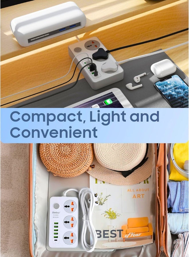 Chase Up Extension Lead with UK Plug 3 Pin Socket Outlet with 3 Gang | 5 USB Port | 1 Type-C Port, 2M Electric Socket Mains Strip for Home and Office (White) - Image 3