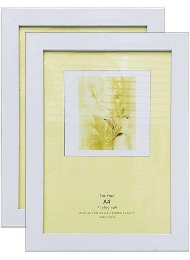 Decorhills DECORHILLS FRAMES & DECOR A4 Certificate and Picture Wood Grain Glass Wall Mount and Tabletop White 25x34cm Pack of 2  - Image 1