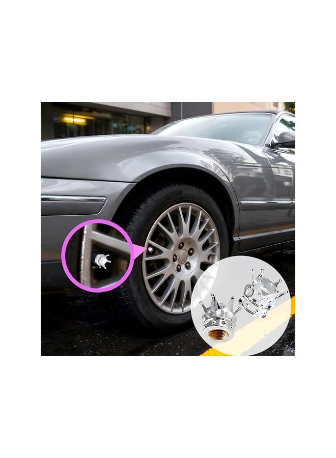 S-TOP 4-Pcs White Universal Crown Valve Stem Caps for Car, Truck & Bicycle – Durable Air Valve Covers - Image 3