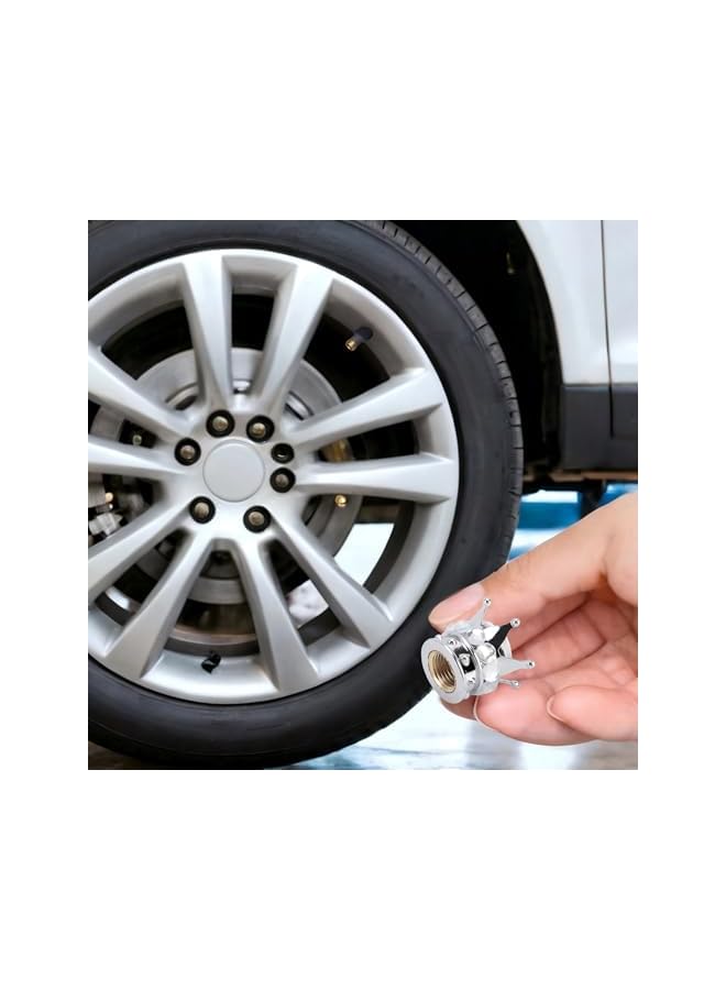 S-TOP 4-Pcs White Universal Crown Valve Stem Caps for Car, Truck & Bicycle – Durable Air Valve Covers - Image 2