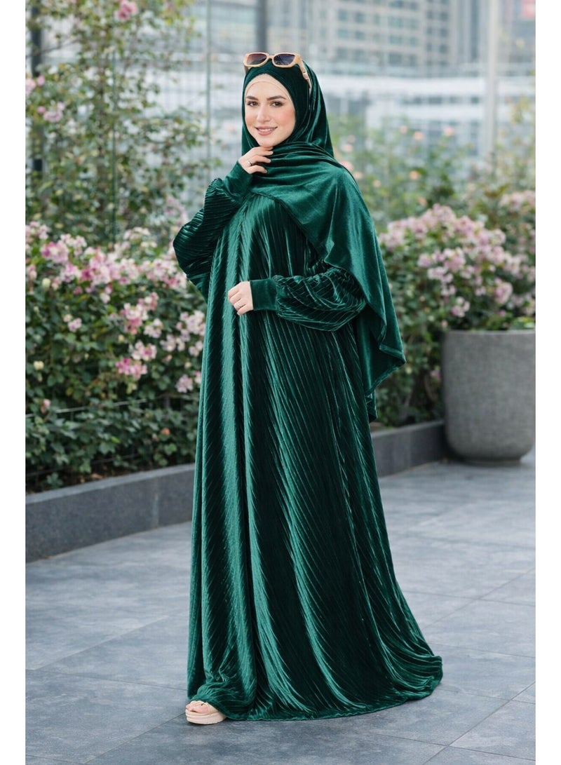 إسدال صلاة حريمي مع طرحة – تصميم مميز وأنيق واسع  - اخضر غامق - Image 1