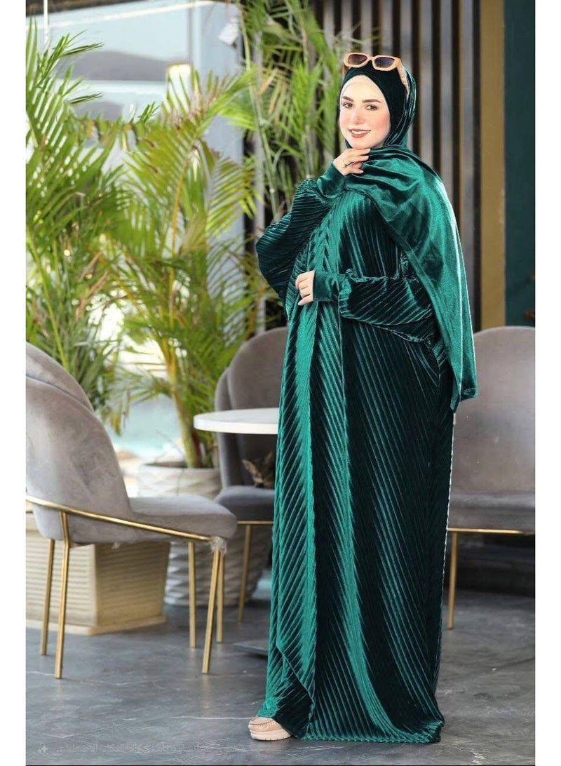 إسدال صلاة حريمي مع طرحة – تصميم مميز وأنيق واسع  - اخضر غامق - Image 2