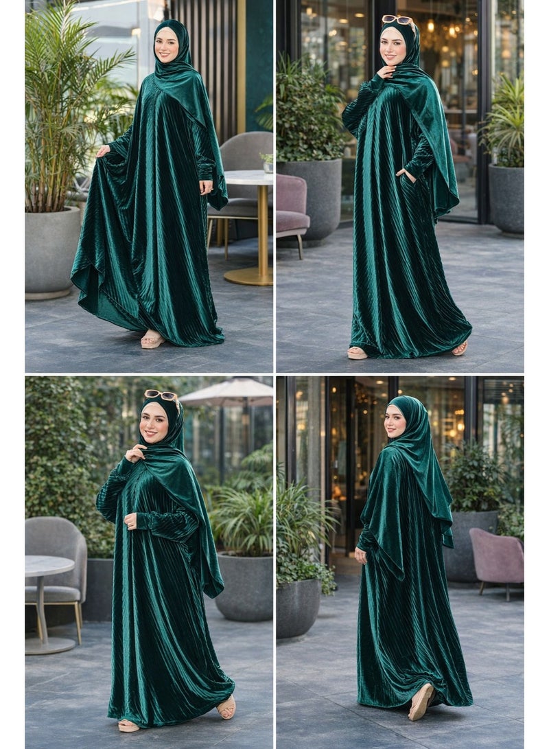 إسدال صلاة حريمي مع طرحة – تصميم مميز وأنيق واسع  - اخضر غامق - Image 3