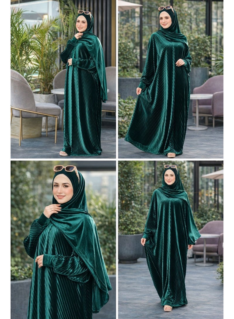 إسدال صلاة حريمي مع طرحة – تصميم مميز وأنيق واسع  - اخضر غامق - Image 4