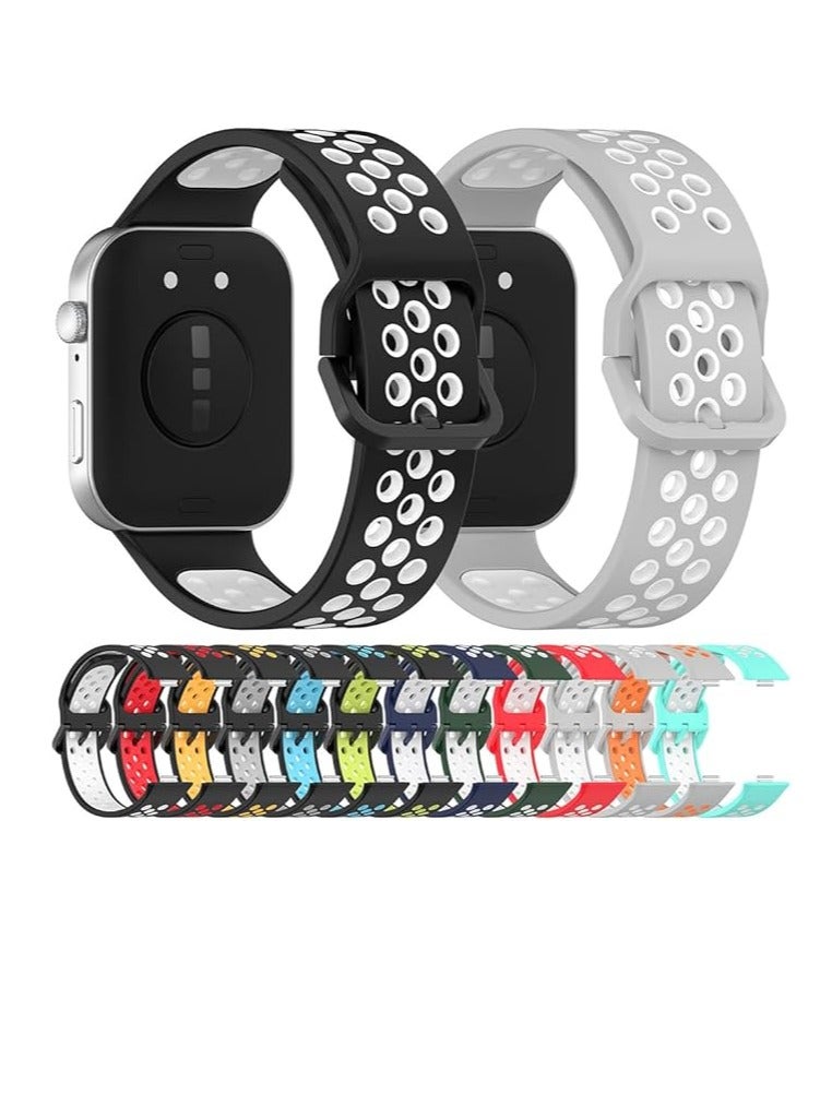 Sport Strap Compatible with Huawei Watch Fit & Huawei Watch Fit New & Huawei Watch Fit Elegant, Breathable Silicone Double Hole Snap Buckle Band - Image 2