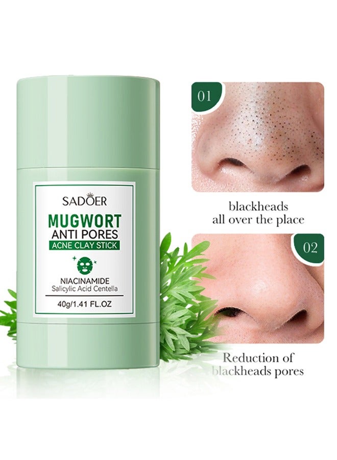 SADOER Mugwort Anti Pores Acne Clay Stick, Cleansing Mask Mud Mask For Men And Women, Moisturizing Oil Control Shrink Remove Blackheads, Shrink Pores, Improve Skin Tone 40g - Image 1
