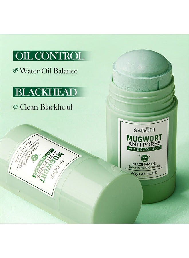 SADOER Mugwort Anti Pores Acne Clay Stick, Cleansing Mask Mud Mask For Men And Women, Moisturizing Oil Control Shrink Remove Blackheads, Shrink Pores, Improve Skin Tone 40g - Image 4