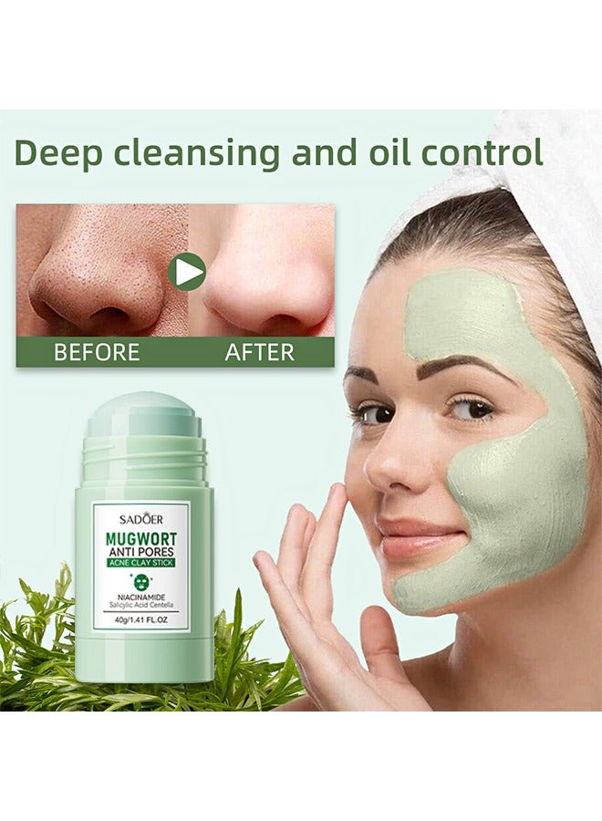SADOER Mugwort Anti Pores Acne Clay Stick, Cleansing Mask Mud Mask For Men And Women, Moisturizing Oil Control Shrink Remove Blackheads, Shrink Pores, Improve Skin Tone 40g - Image 2