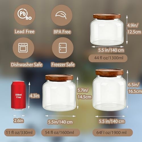 piconesper 1PC Glass Storage Jars with Airtight Lids, 44 fl oz (1300ml) coffee container with Wooden Lid, Glass Pantry Canister for Beans, Rice, Sugar and etc - Image 2