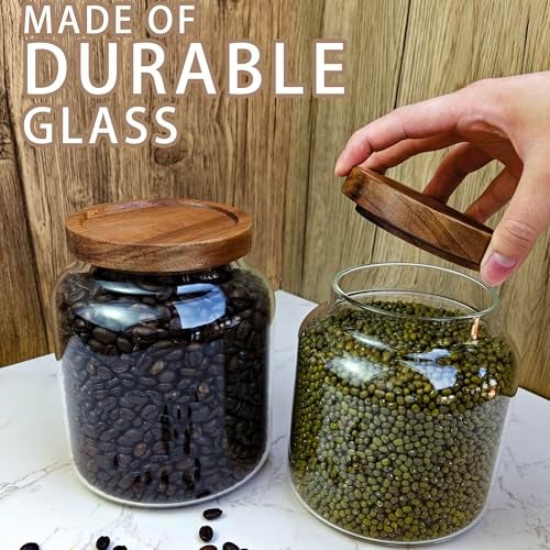 piconesper 1PC Glass Storage Jars with Airtight Lids, 44 fl oz (1300ml) coffee container with Wooden Lid, Glass Pantry Canister for Beans, Rice, Sugar and etc - Image 5