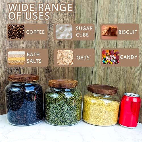 piconesper 1PC Glass Storage Jars with Airtight Lids, 44 fl oz (1300ml) coffee container with Wooden Lid, Glass Pantry Canister for Beans, Rice, Sugar and etc - Image 4