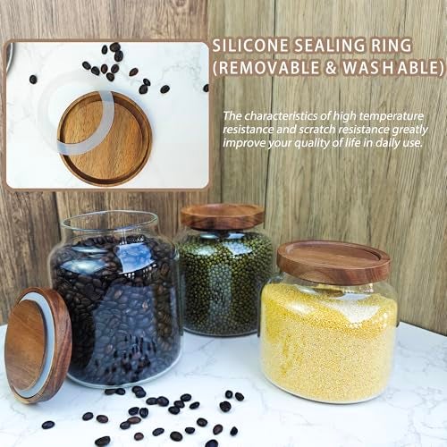 piconesper 1PC Glass Storage Jars with Airtight Lids, 44 fl oz (1300ml) coffee container with Wooden Lid, Glass Pantry Canister for Beans, Rice, Sugar and etc - Image 3