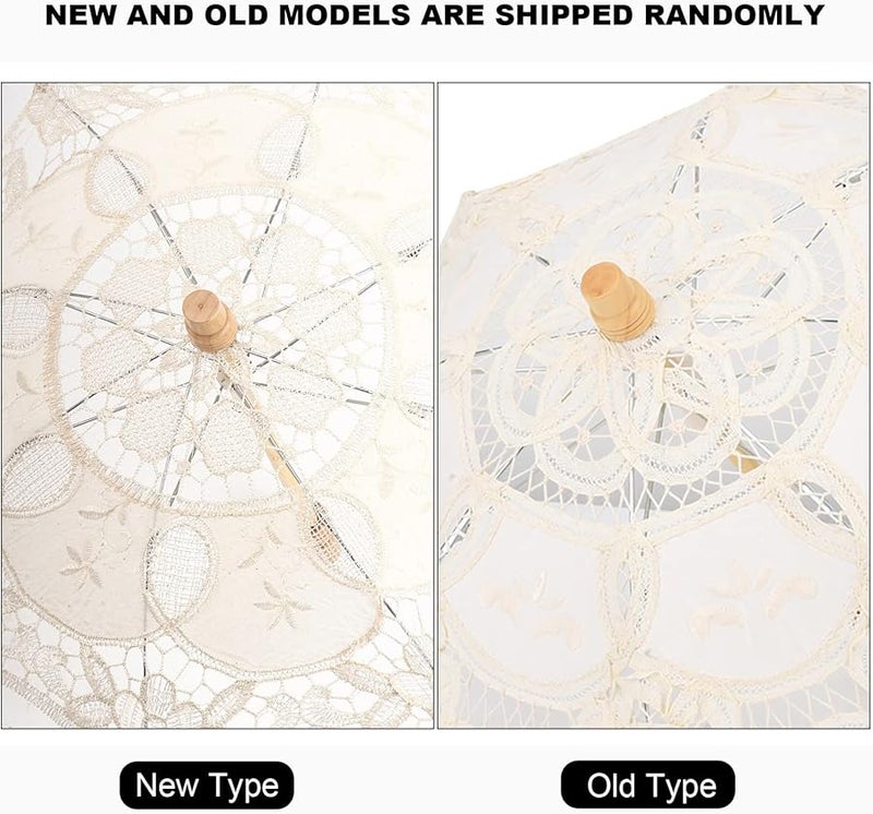 Beige Bridal Lace Umbrella with Wooden Handle for Wedding Photography Party Prop - Image 5