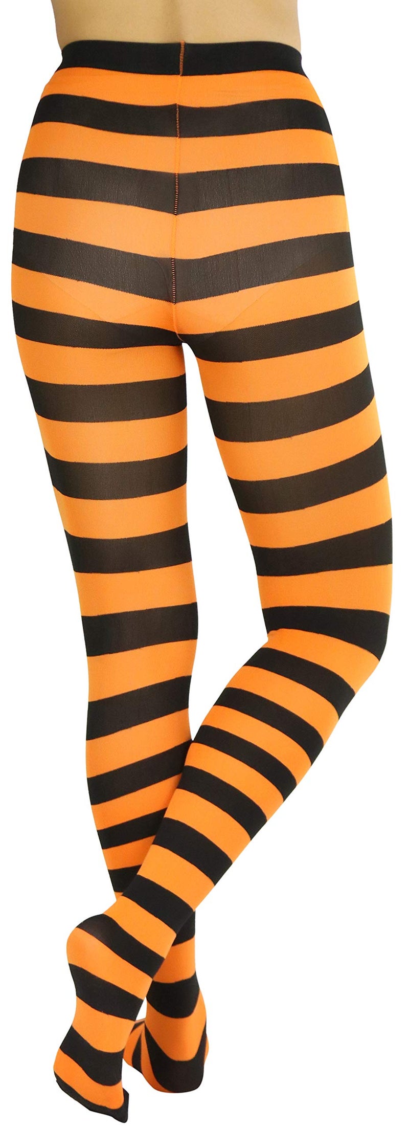 ToBeInStyle Women's Full Footed Wide Striped Tights - Black And Orange- One Size Regular - Image 2