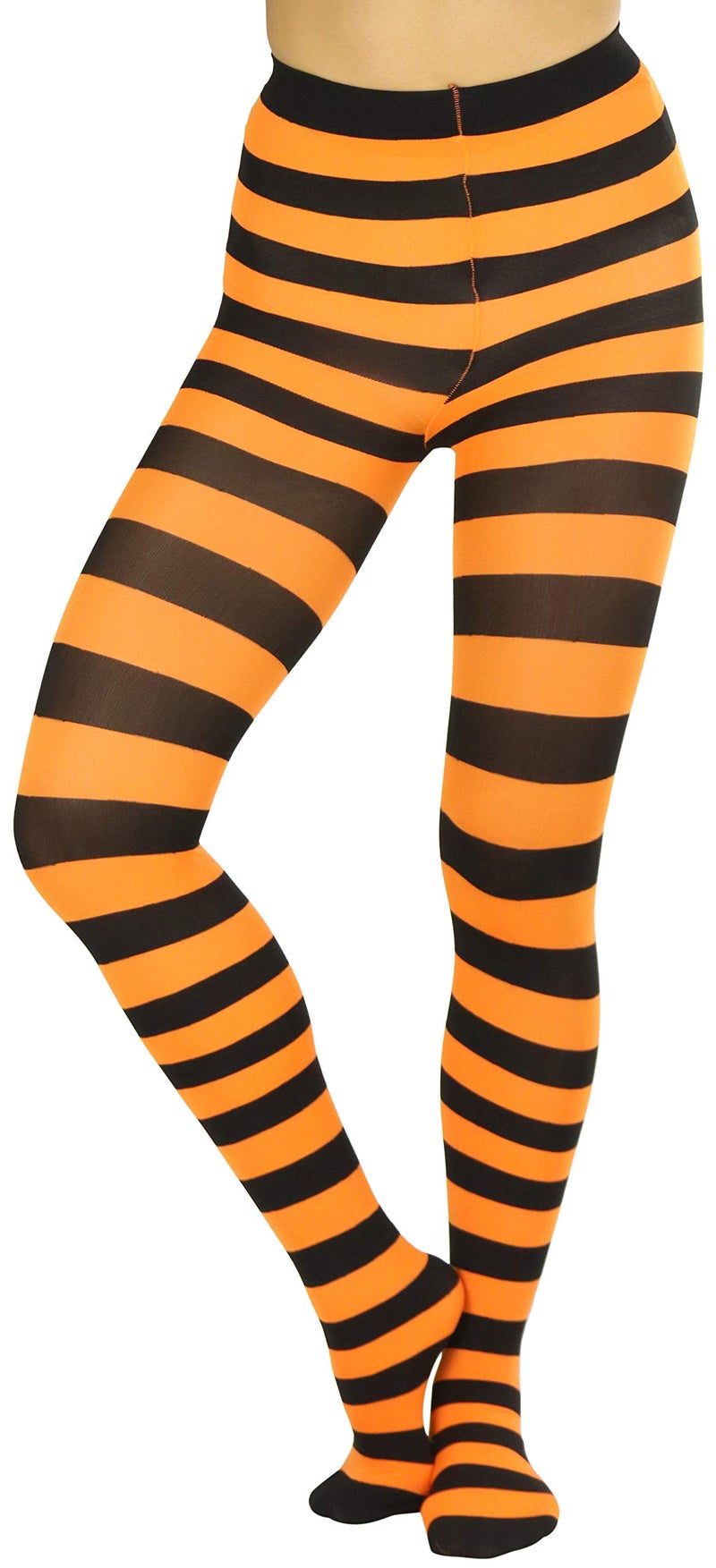 ToBeInStyle Women's Full Footed Wide Striped Tights - Black And Orange- One Size Regular - Image 4