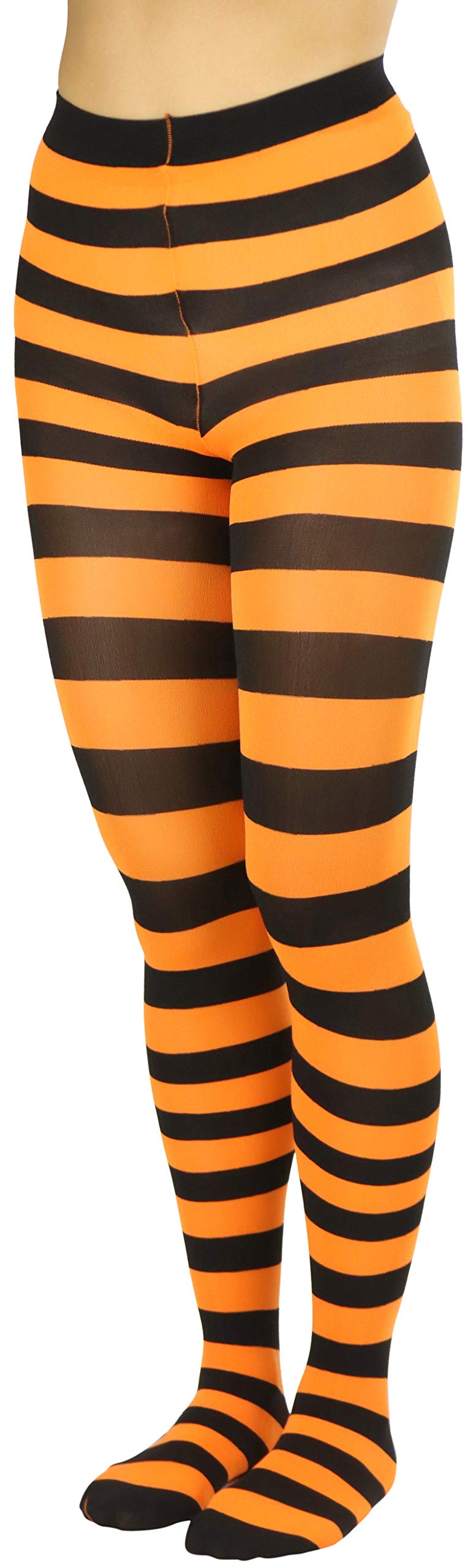ToBeInStyle Women's Full Footed Wide Striped Tights - Black And Orange- One Size Regular - Image 3