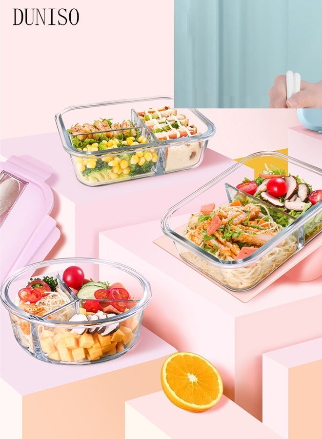 DUNISO 960ml glass lunch box with glass bowl, lunch box with reusable chopsticks and forks, leak proof food container for portable dining, lunch box cover can be used as a phone holder, microwave safe - Image 2