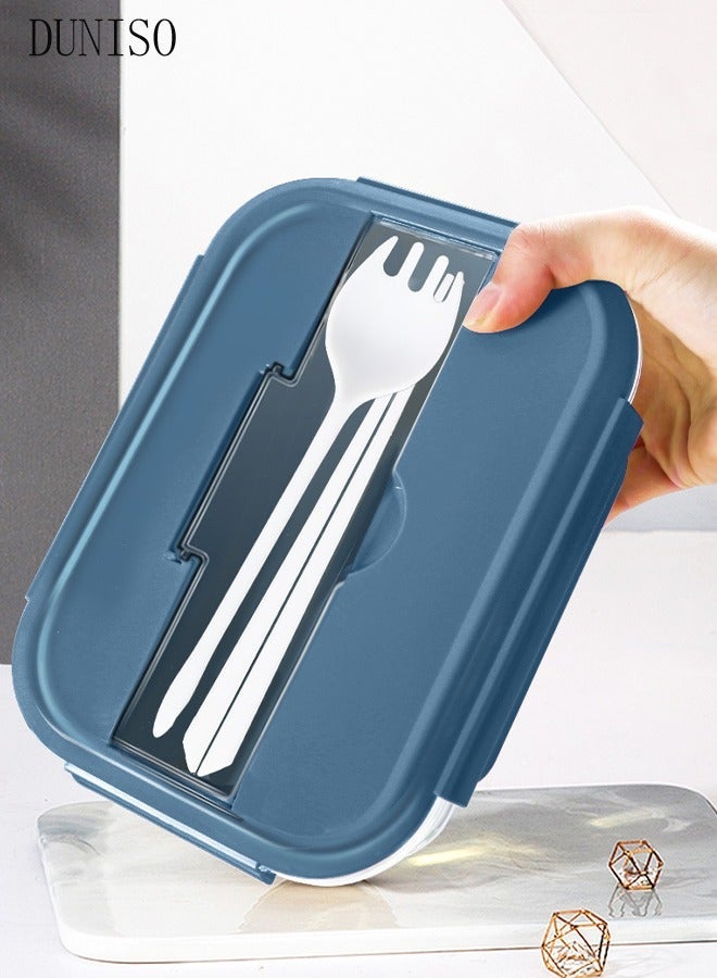 DUNISO 960ml glass lunch box with glass bowl, lunch box with reusable chopsticks and forks, leak proof food container for portable dining, lunch box cover can be used as a phone holder, microwave safe - Image 3