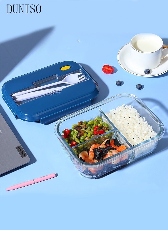 DUNISO 960ml glass lunch box with glass bowl, lunch box with reusable chopsticks and forks, leak proof food container for portable dining, lunch box cover can be used as a phone holder, microwave safe - Image 5