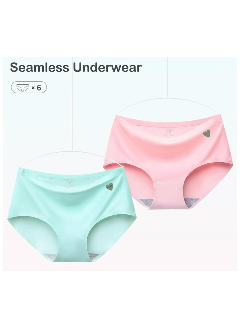 لوف بيل ملابس داخلية نسائية من LOVE BELL بدون خياطة مكونة من 6 قطع - ملابس داخلية غير مرئية وناعمة وسلسة للسيدات. (الإمارات العربية المتحدة/المملكة العربية السعودية، ألفا، كبير، عادي، عادي، كلاسيكي سادة مع قلب - عبوة من 6 قطع) - Image 2