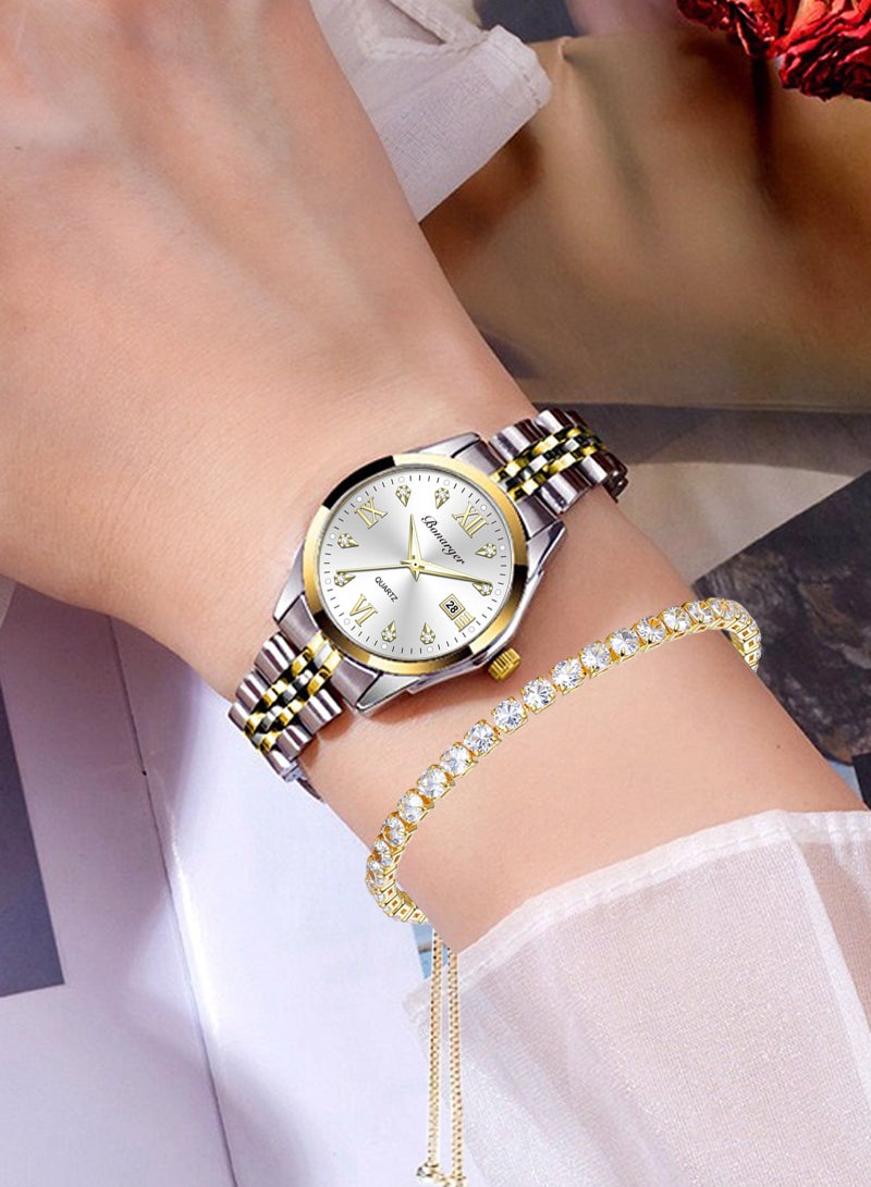 لياوسيسي ساعة كوارتز تناظرية مقاومة للماء نسائية مع لمسات كريستال سوار - فضي - Image 2