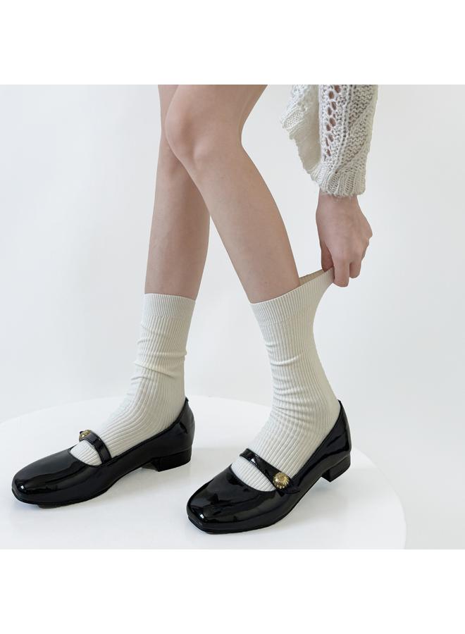 Bluejw Japanese JK Socks Milk White Vertical Striped Calf Socks Spring And Autumn Slimming Pressure Stacked Socks Gray Cotton Thin Mid-tube Socks  - Image 1